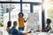 Adjusting their goals in order to achieve them. a businesswoman giving a presentation to coworkers in a boardroom