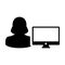 Admin icon vector female person user with computer monitor screen avatar in flat color in Glyph Pictogram Symbol