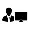 Admin icon vector male person user with computer monitor screen avatar in flat color in Glyph Pictogram Symbol