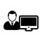 Admin icon vector male person user with computer monitor screen avatar in flat color in Glyph Pictogram Symbol