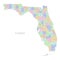 Administrative color map of Florida, American federal state