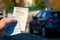 Administrative documents for French vehicles. Registration certificate, also called `Carte grise` and international insurance card