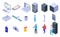 IT administrator icons set, isometric style