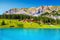 Admirable alpine lake with forest and high mountains, Oeschinensee, Switzerland