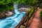 Admirable Radovna river in Vintgar canyon and wooden footbridge, Slovenia