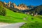 Admirable summer alpine landscape with Santa Maddalena village, Dolomites, Italy