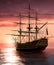 Admiral Nelson Flagship HMS Victory at sailing into the sunset