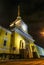 Admiralty spire at night, view from below, view point. St. Petersburg, winter