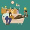 Adobe Illustrator Artwork Creative Vector illustration drawing of a father relaxing with mother on the sofa, the background of 2