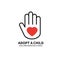 Adopt a Child. Hand with Heart Line Icon. Volunteer Help Care Protection Support Theme. Child Adoption Sign and Symbol.