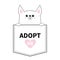 Adopt me. Chihuahua dog in the pocket. Holding paws. Pink heart. Cute cartoon animals. Puppy pooch character. Dash line. Pet anima