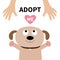 Adopt me. Dog face. Pet adoption. Puppy pooch looking up to human hand