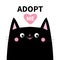 Adopt me. Dont buy. Black cat face silhouette. Pink heart. Pet adoption. Kawaii animal. Cute cartoon kitty character. Funny baby k