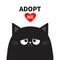 Adopt me. Dont buy. Black sad cat face silhouette. Red heart. Pet adoption. Kawaii animal. Cute cartoon kitty character. Funny bab