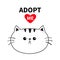 Adopt me. Dont buy. Contour cat round head silhouette. Red heart. Pet adoption. Kawaii animal. Cute cartoon kitty character. Funny