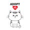 Adopt me. Dont buy. Contour sitting cat silhouette. Red heart. Pet adoption. Kawaii animal. Cute cartoon kitty character. Funny ba