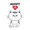 Adopt me. Dont buy. Contour sitting sad cat silhouette. Red heart. Pet adoption. Kawaii animal. Cute cartoon kitty character. Funn