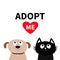 Adopt me. Dont buy. Dog Cat Pet adoption. Puppy pooch kitty cat looking up to red heart