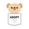 Adopt me. Dont buy. Dog in the pocket. Pet adoption. Puppy pooch Pink heart. Flat design. Help homeless animal concept. White back