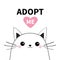 Adopt me. Dont buy. White contour cat face silhouette. Red heart. Pet adoption. Kawaii animal. Cute cartoon kitty character. Funny