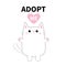 Adopt me. White contour cat silhouette. Pink heart. Pet adoption. Cute cartoon kitty character. Kawaii animal. Paw print Funny bab