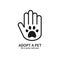 Adopt a Pet. Hand with Paw Line Icon. Volunteer Help Care Protection Support Theme. Pet Adoption Sign and Symbol.