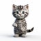 Adorable 3d Cartoon Kitten With Three Eyes In Striped Grey And White