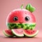 adorable 3D render of isolated cut watermelon on solid background - juicy and refreshing summer delight