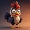 Adorable 3d rendered cute happy smiling and joyful rooster chicken with big eyes cartoon character on white backdrop