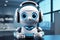 Adorable 3D rendered robot in headset provides automated customer service concept