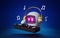 Adorable 3D Robot DJ Mixing Music on Retro Record Player, Futuristic Entertainment Concept