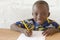 Adorable African Boy at School Looking at Camera with Copy Space