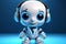 Adorable AI chat bot, cute robot with headphones, blue background