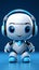 Adorable AI chat bot, cute robot with headphones, blue background