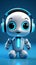 Adorable AI chat bot, cute robot with headphones, blue background