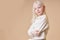 Adorable albino girl 7-9 years old isolated