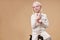 Adorable albino girl with charming appearance take photo