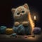 adorable alien cat at night with a ufo GENERATIVE AI, GENERATIVE, AI