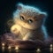 adorable alien cat at night with a ufo GENERATIVE AI, GENERATIVE, AI