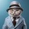 Adorable American Shorthair Cat In Business Suit And Hat