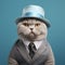 Adorable American Shorthair Cat In Stylish Grey Suit And Tie