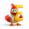 Adorable Angry Chicken In Red Feather Standing Beside Letter E