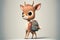 Adorable animated cartoon of baby deer with backpack ready for school.