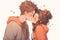 Adorable Anime-Style Illustration Of A Romantic Couple\\\'s Tender Forehead Kiss