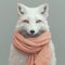 an adorable arctic fox wearing a peach scarf