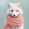 an adorable arctic fox wearing a peach scarf