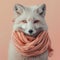 an adorable arctic fox wearing a peach scarf