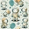 Adorable Astronaut Line Pattern for Kids\\\' Room Decor.