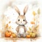 Adorable Autumn Baby Rabbit Surrounded by Mini Characters and Pumpkin Harvest AI Generated
