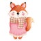 Adorable autumn fox illustration.Watercolor cute fox in colorful autumn costume